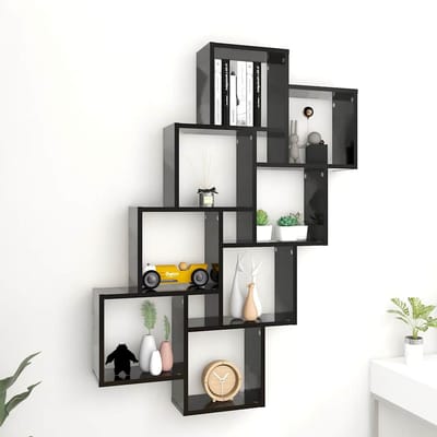 vidaXL - Wandschap - kubus - 90x15x119 - cm - bewerkt - hout - zwart