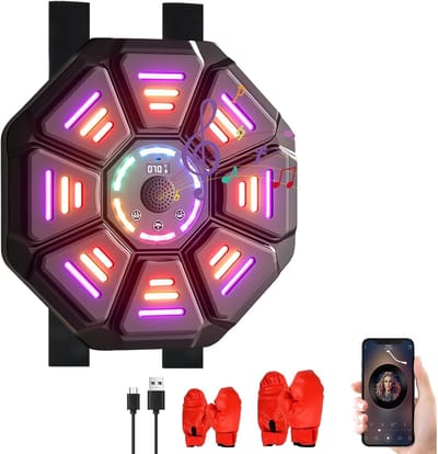 Volwassenen Kinderen Muzikale Boxmachine, Nieuwe Wandmuziek Box met 2 Boxhandschoenen, 9 Snelheden & 10 Trainingsmodi Muzikale Boxmachine, Wandboxdoel, Bluetooth-verbinding