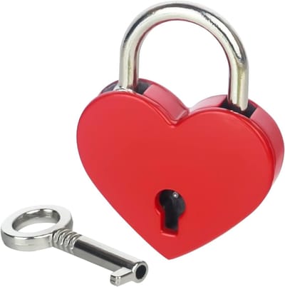 Mini decoratieve hangslot met sleutel in hartvorm | 3.8 x 3 x 0.8 cm | rood | perfect voor cadeau, versiering en liefde