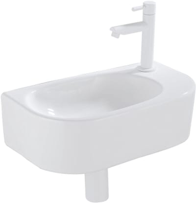 QeramiQ Fuente Fonteinset - 40x21.5x12cm - rechts - glad - halfrond - 1 kraangat - keramiek - fonteinkraan wit mat - afvoerplug - verlaagd sifon - wit glans