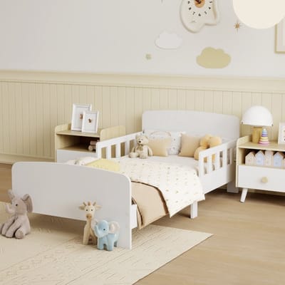 MODFU – Peuterbed – 140x70 cm – Veiligheidshekken – Laag Model – MDF – Wit