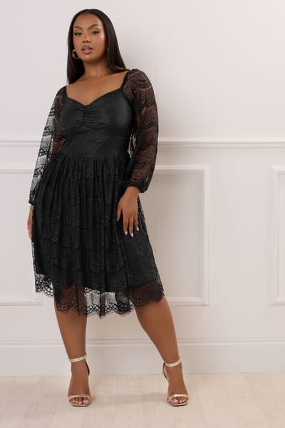 Yours London Kanten Midi Skaterjurk Met Sweetheart Halslijn In Zwart Size 42