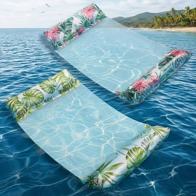 Livatto 2 stuks opblaasbare waterhangmat voor volwassenen, zwembadligstoel & opblaasbaar bed, 120x68 cm, met bladermotief en bloemenpatroon