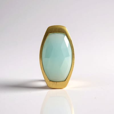 Cavill - Zilveren Hanger met 5,93 ct Aqua Chalcedoon - 925 Sterling Zilver met Gouden Plating - Fancy Rose Ovaal - Elegant & Duurzaam