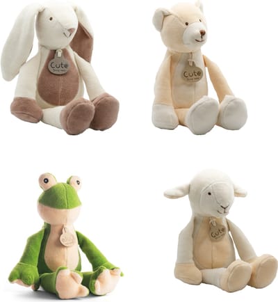Cute since 1999 - Organische knuffels - Konijn, Kikker, Lammetje & Beer - 4 Stuks - 16 cm