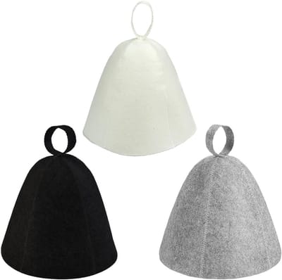 3 stuks saunahoed van vilt, saunahoed, hittebescherming, saunahoed voor dames en heren, accessoires voor sauna ter bescherming (grijs, wit, zwart)