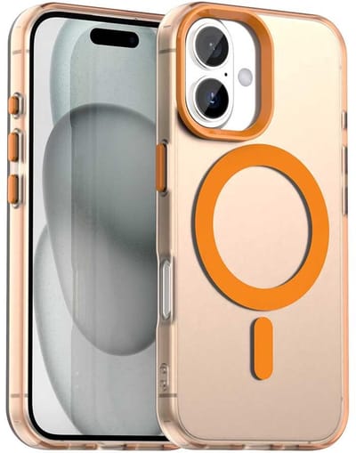 MagSafe Compatibel Backcover Hoesje Geschikt voor Apple iPhone 16 - Oranje & Semi-Transparant Design - Stijlvol & Goede Bescherming