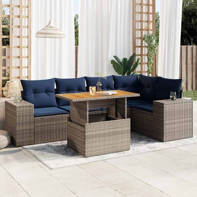 vidaXL - 6-delige - Loungeset - met - kussens - poly - rattan - grijs