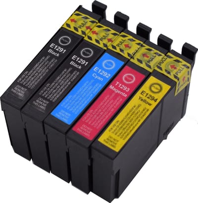 KATRIZ® huismerk ink Epson 2x T1291 Zwart + 1x T1292 Cyaan + 1x T1293 Magenta + 1x T1294 Geel | 5 stuks