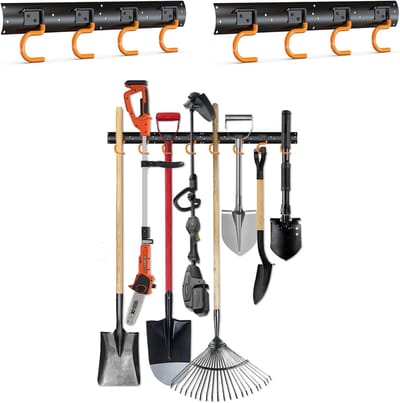 Famanu - Tuingereedschapshouder wandmontage staal set van 2 rails 42 cm met antisliprubber