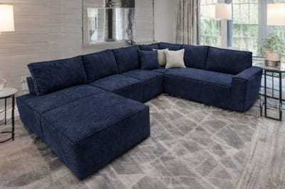Moderne U-Vormige Hoekbank – Koningstijl - Deep Blue Textiel – Royale Zit- en Loungebank – Inclusief Rugkussens – Luxe Bank voor Woonkamer