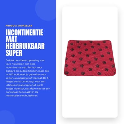 Dailygoods- Incontinentiemat 4-Laags - Absorberend - Waterdicht - Wasbaar tot 60°C - Herbruikbaar - Vochtblokkering voor vloeren - Hondenmat