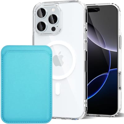 Shockproof Anti Shock Back Cover Hoesje Compatibel met MagSafe Geschikt voor: Apple iPhone 16 Pro met Magnetische Pasjeshouder - Lichtblauw
