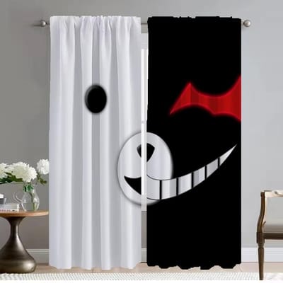 Verduisterend Gordijn voor Kamer 2 Panelen Danganronpa - Monokuma Halloween Decoratie Scheidingswand Anti-muggen Gordijnen Shades Woonkamer W50xH70cmx2pcs-CL black