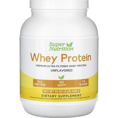 Super Nutrition, Poudre de Protéine de Whey Ultrafiltrée, Non-OGM, Non-OGM, Non Aromatisée, 2 lb (908 g)