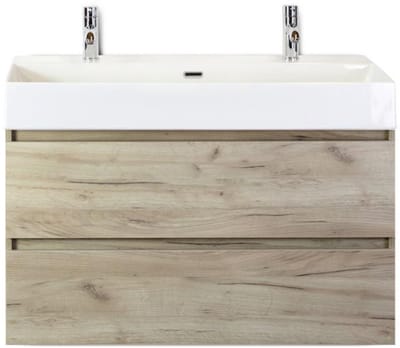 Maxx XL Badmeubelset 100 cm - Craft Oak - Wastafel Kube 2 Kraangaten