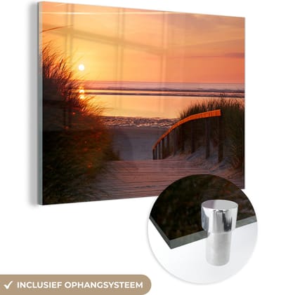 MuchoWow® Glasschilderij 120x90 cm - Schilderij acrylglas - Strand - Zon - Kleuren - Foto op glas - Muurdecoratie woonkamer - Wanddecoratie slaapkamer - Schilderijen