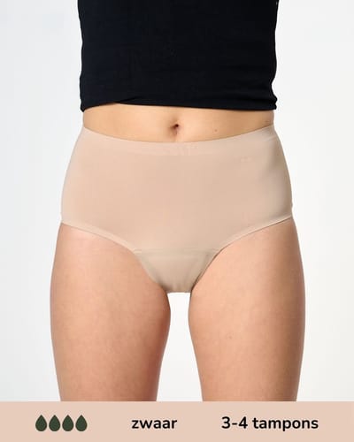 Moodies menstruatie ondergoed - Seamless High Waist Hiphugger - zwaar kruisje - maat S - beige