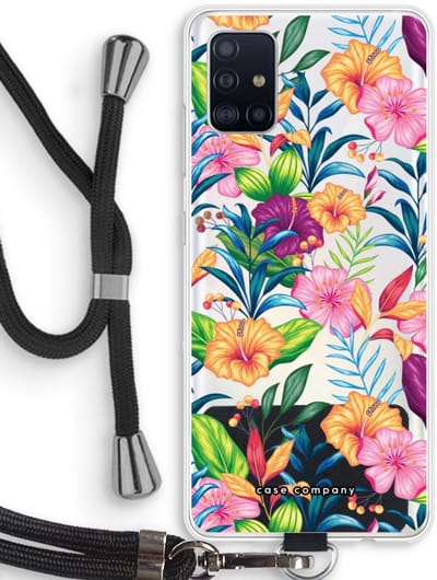 Case Company® - Hoesje met koord geschikt voor Samsung Galaxy A51 4G hoesje met Koord - Tropisch 2 - Telefoonhoesje met Zwart Koord - Bescherming aan alle Kanten en Over de Schermrand