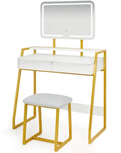Thuys - Make up Stoel - Kaptafel Kruk - Visagie - Wit en Goud