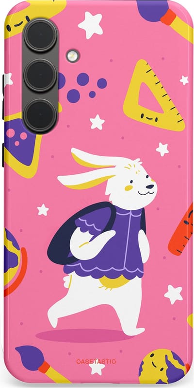 Casetastic hoesje geschikt voor Samsung Galaxy S24 Plus - Dubbellaagse bescherming - Slimme konijnensprongen - Fashion Case - Koraal Geel Roze