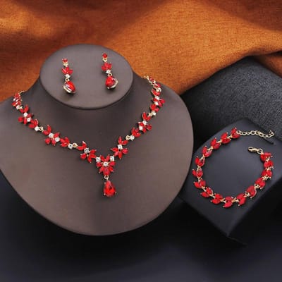 Magnifique Ensemble de Bijoux pour Femmes 3 Pièces Boucles d'Oreilles Mode Bracelets Colliers Ras du Cou Ensembles Accessoire pour Bal de Promo Mariée Mariage gray