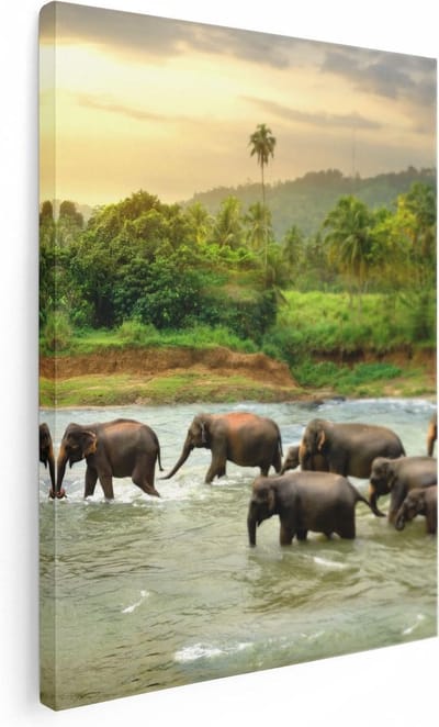Artaza Canvas Schilderij Olifant - 30x40 cm - Klein - Wanddecoratie Dieren - Muurdecoratie Jungle - Schilderijen Op Canvas