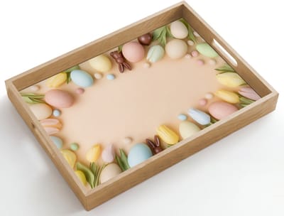 Dienblad hout 50x35 cm - Schootdienblad - Tulpen - Paaseieren - Chocolade - Pastelkleuren - Borrelplank rechthoek - Plateau dienbladen