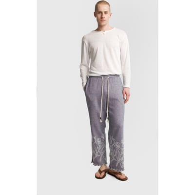 Heren Katoenen Geborduurde Brei Wijde Pantalons