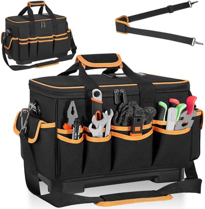 Dailygoods - 43,8 x 28 x 10,4 cm, gereedschapstas met meerdere vakken en grote capaciteit, opbergtas voor gereedschap met verstelbare bandjes, dubbele ritssluiting, waterdichte harde basis