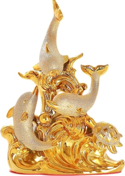 Gouden Kunst Keramiek Dolfijn Standbeeld Ornamenten Ambacht Accessoire Woonkamer Tv Kast Desktop Woonkamer Slaapkamer Bureau Decoratie Luxe Geschenk