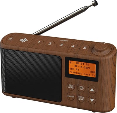 Draagbare DAB/DAB+ FM Radio met USB Oplader - Houtnerf - 15 uur speeltijd - Batterij of Stroom