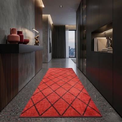 FLOORDIREKT Tapijtloper Cosenza - Op Maat - Modern Ruitdesign- Antislip - Rood - 80 x 100 cm