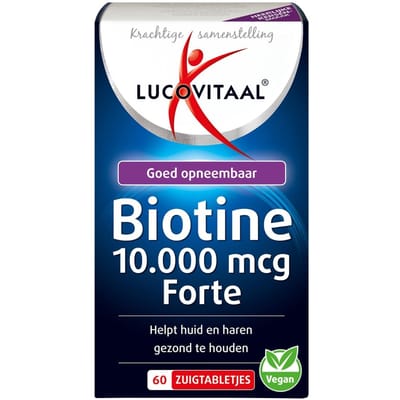 Lucovitaal Biotine 10.000 mcg Forte, 60 Zuigtabletten, Voedingssupplement voor Volwassenen, Voor Huid, Haar en Zenuwstelsel