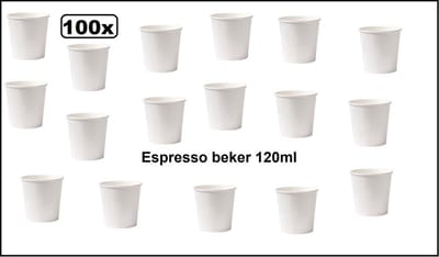 100x Beker espresso karton wit 120ml - Espresso - Koffie thee chocomel soep drank water beker karton