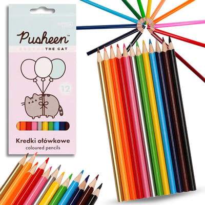 Pusheen Kleurpotloden voor kinderen, Houten driehoekige schoolpotloden SET 12 kleuren
