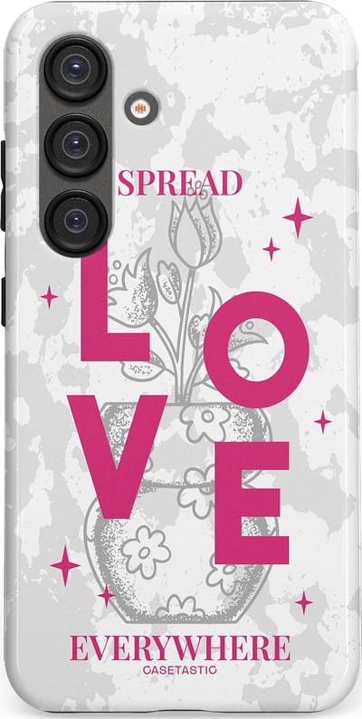 Casetastic hoesje geschikt voor Samsung Galaxy S25 - Dubbellaagse bescherming - Spread Love Everywhere - Grijs Roze - Valentijn - Valentine - Fashion Case - Lichtgrijs Wit Roze