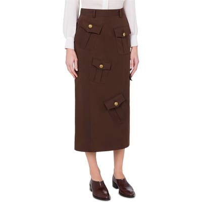 Moschino Military Twist Gabardine Skirt Brown Size: 36 | Midi Skirts Outlet | Dames | Bruin