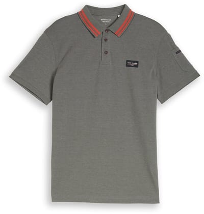 Tom Tailor - Poloshirt met zak op de mouw - Maat M - olive green grey two tone