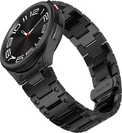 Stalen bandje - RVS - geschikt voor Samsung Galaxy Watch 4 / Watch 4 Classic / Watch 5 / Watch 5 Pro / Watch 6 / Watch 6 Classic / Watch 7 / Watch FE - zwart