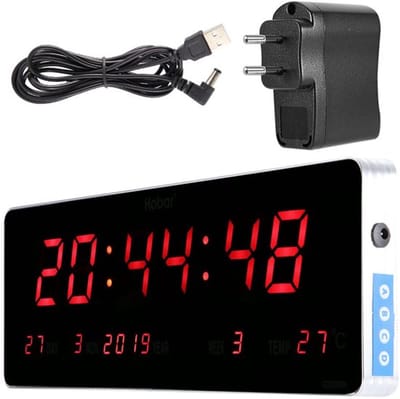 Digitale wandklok, keukenwand, digitale klok, led, digitale kalenderklok, temperatuur, wandklokken met datum, weekdag, temperatuurweergave voor woonkamer, kantoor, decoratieartikelen (36 x 13 x 3 cm
