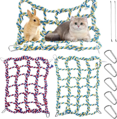 Dailygoods- Dierenhangmat Veelkleurig - Klimnet - Hamsteraccessoires - Vogelaccessoires - Fretten - 2 Stuks met 8 Touwen - Speelnet