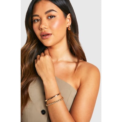 boohoo Dames Chain And Bangle Set | Gold