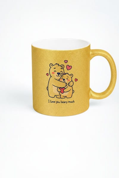 Gouden Glitter Mok Lieve Knuffelberen 'I Love You Beary Much' | Romantisch & Schattig Cadeau