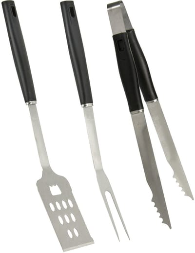 Cookinglife BBQ Gereedschapset Fire & Flavour - Spatel Tang Vork 3-Delig - Grill Set - RVS En Kunststof - Zwart/Grijs - Duurzaam, Handwas