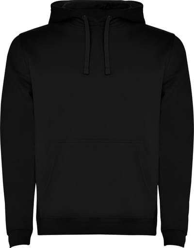 Zwarte unisex kinder hoodie met capuchon en koord Urban merk Roly 8 jaar 122-128