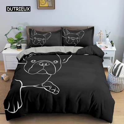 Leuke Cartoon Bulldog Patroon Dekbedovertrek Set King Full Size Beddengoed Set Kamerdecoratie Zachte Microvezel Quilt/Troosterhoes 2/3PCS AU King(245x210cm)