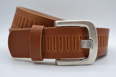 Cognac Glad Leren Riem – Nederlands split leer - Heren Dames Unisex - Taille maat: 85 cm - Totale lengte: 100 cm - Merk: Scotts Bluf