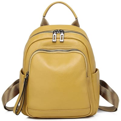 Leren Rugzak Dames Kleine Leren Rugzak Mode Bypass Hoofdlaag Natuurlijk Drop Zacht Leer Dubbele Rugzak Dames Tas Height 27 * Width 22 * Thickness 14CM beige