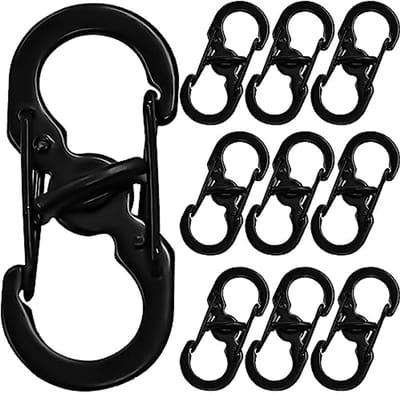 Set van 10 RVS Carabiners in S-vorm met Dubbele Veer voor Sleutelhangers en Outdoor Activiteiten, Mini Metalen Sluitclip en Locking Mechanisme